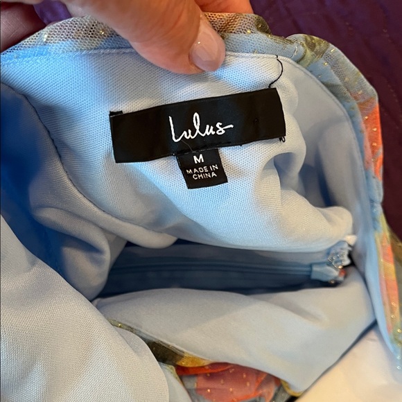 Lulu's Floral Formal Dress in Blue and Orange - Picture 2 of 5